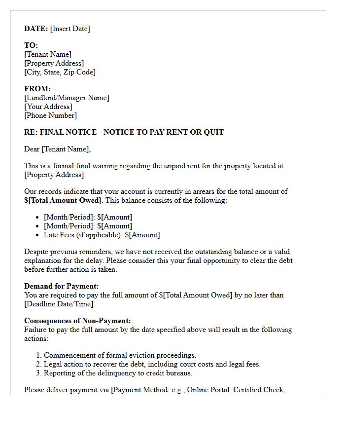 Final Warning Rent Arrears Demand Letter