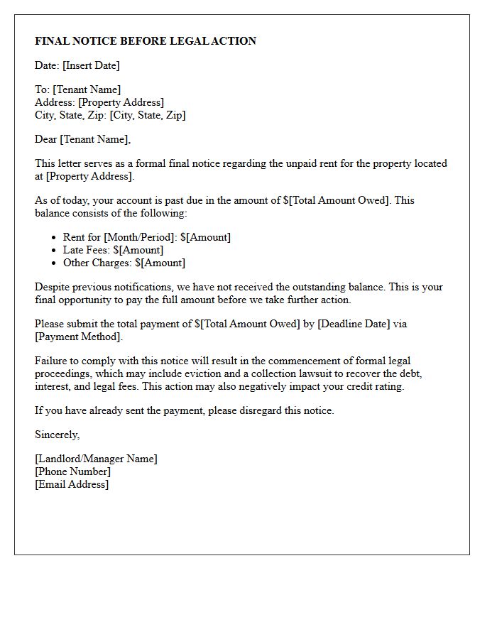 Landlord Final Notice Rent Collection Letter