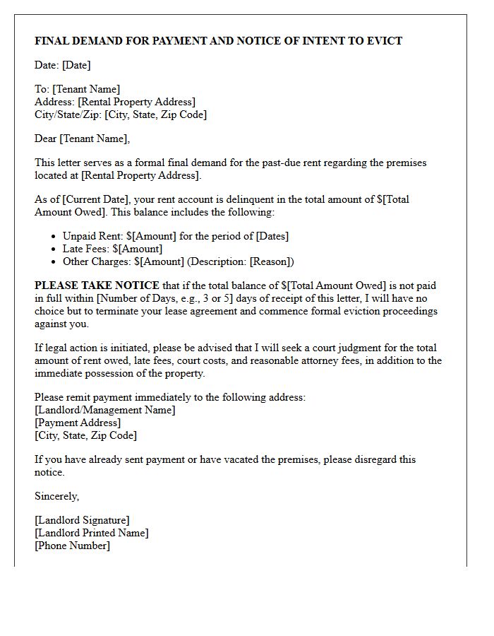 Notice of Intent to Evict Final Demand Letter
