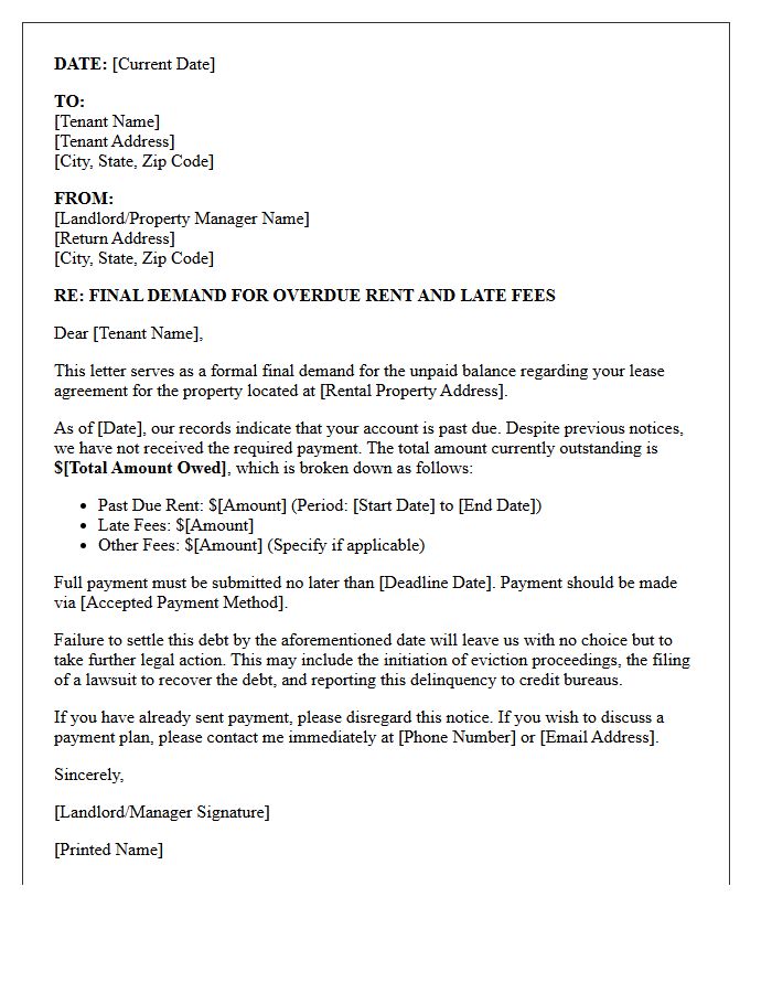 Overdue Rent and Late Fees Final Demand Letter