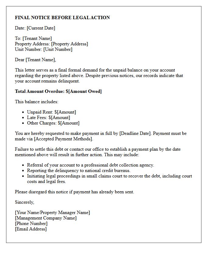 Property Management Final Rent Recovery Letter