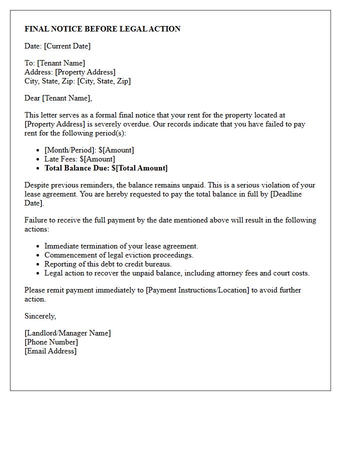 Residential Lease Final Notice Rent Letter