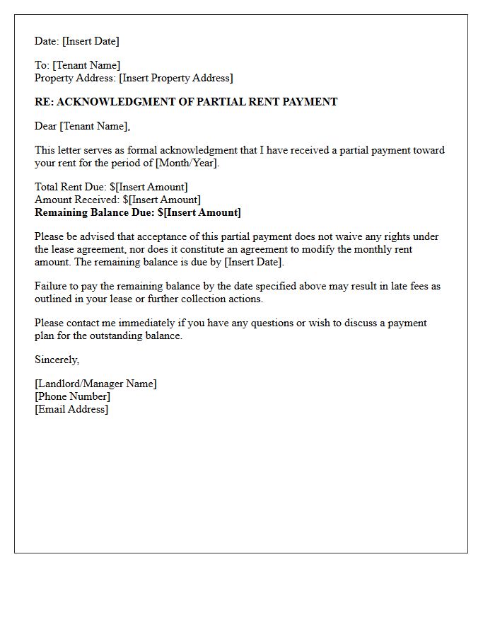 Notice Letter Acknowledging Partial Rent Collection