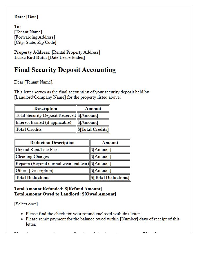 Final Security Deposit Accounting Letter