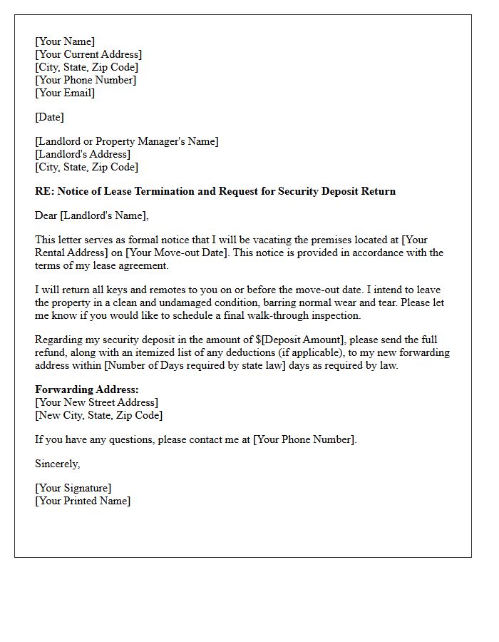 Lease Termination Security Deposit Letter