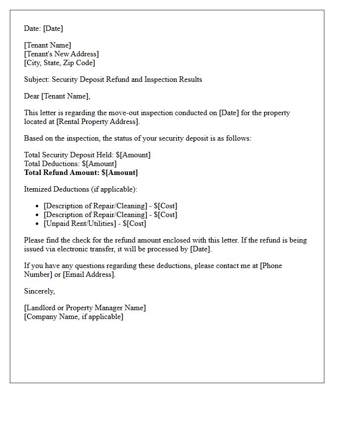 Move-Out Inspection Deposit Refund Letter