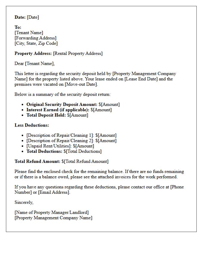 Property Management Deposit Refund Letter