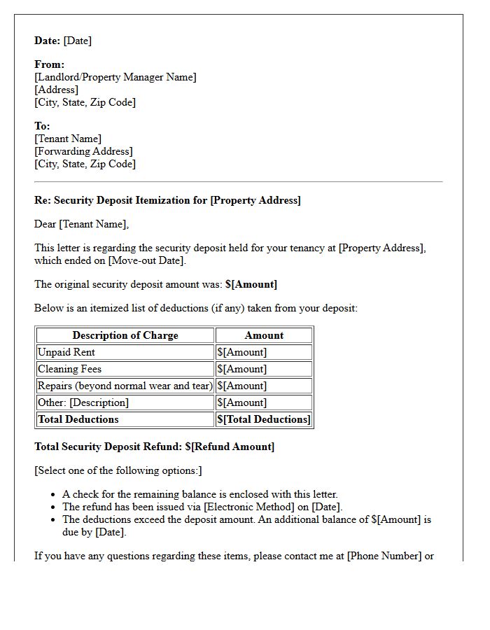 Tenant Move-Out Deposit Itemization Letter
