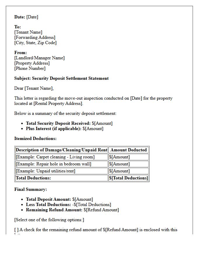 Move-Out Inspection And Deposit Deduction Letter