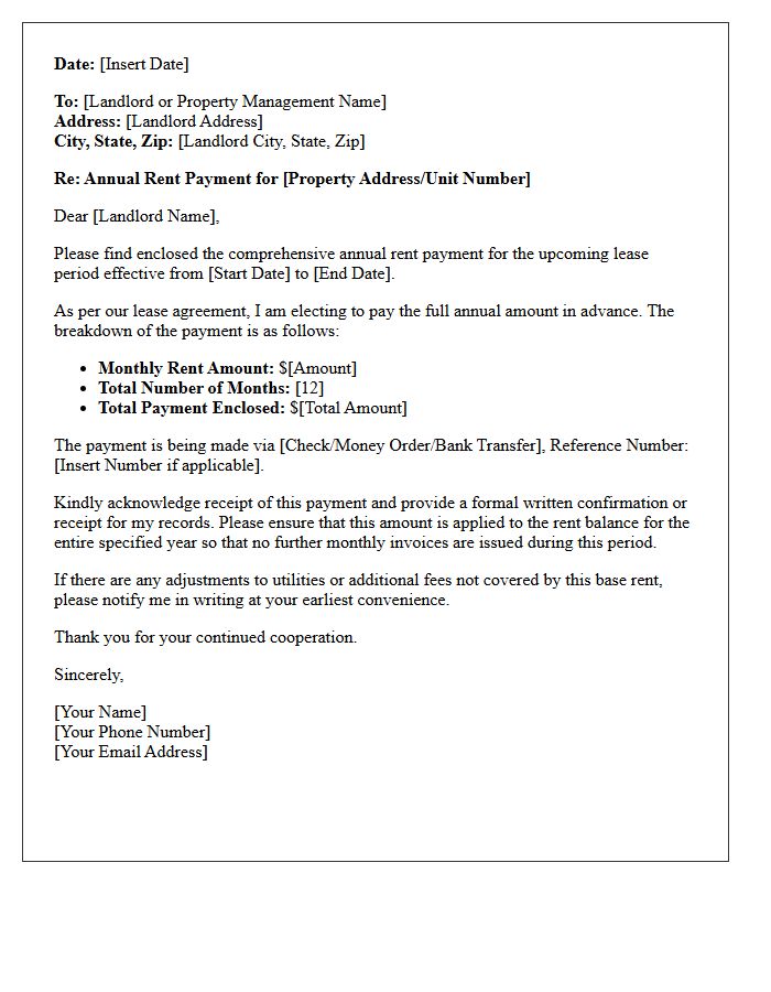 Comprehensive Annual Rent Payment Letter