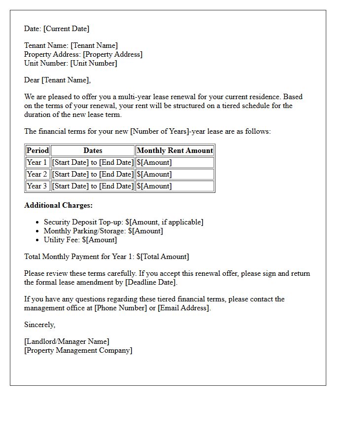 Multi-Year Tiered Rent Lease Renewal Financial Terms Letter