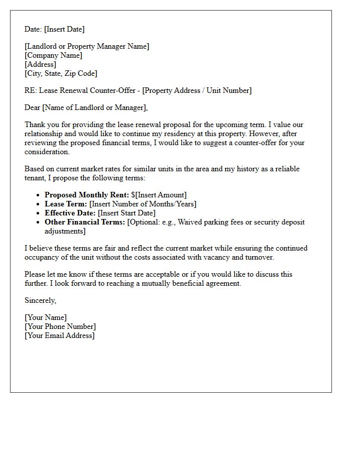 Negotiated Counter-Offer Lease Renewal Financial Terms Letter