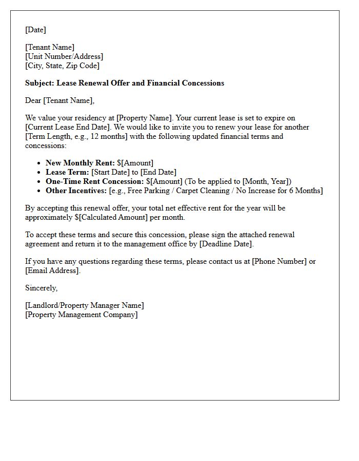 Tenant Concession Lease Renewal Financial Terms Letter