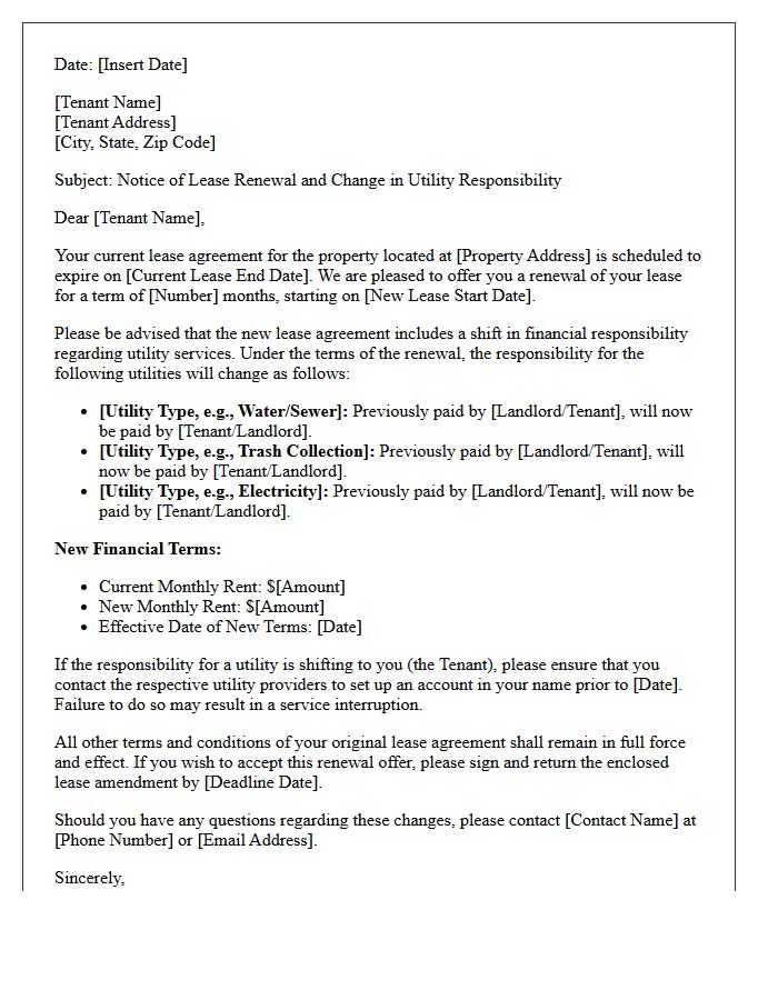 Utility Responsibility Shift Lease Renewal Financial Terms Letter