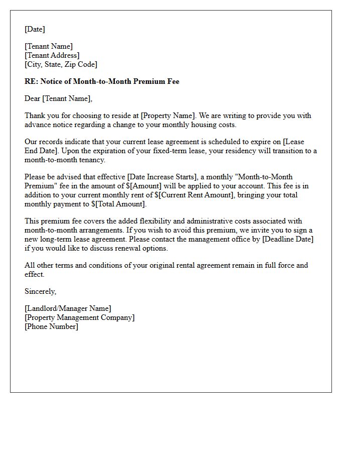 Advance Notice Letter for Month-to-Month Premium Fee