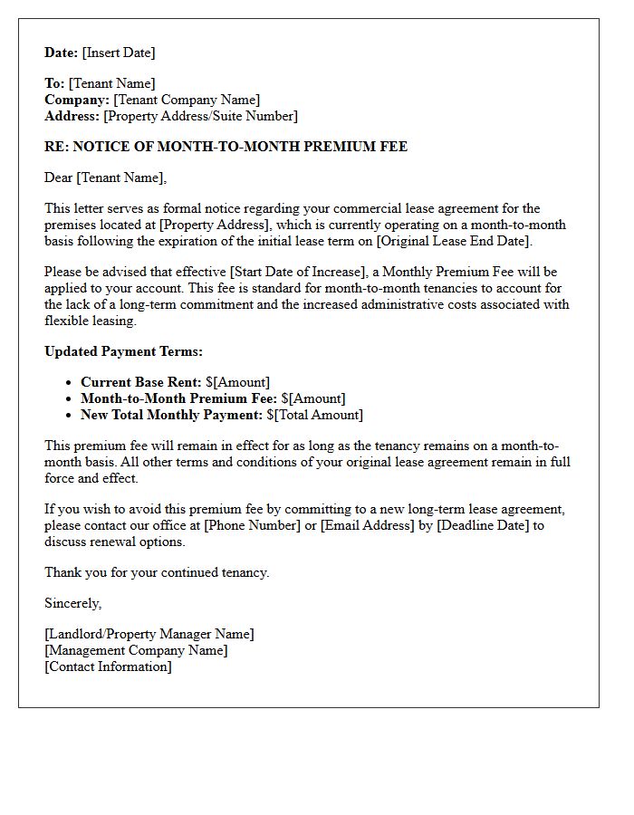 Commercial Month-to-Month Premium Fee Notice Letter