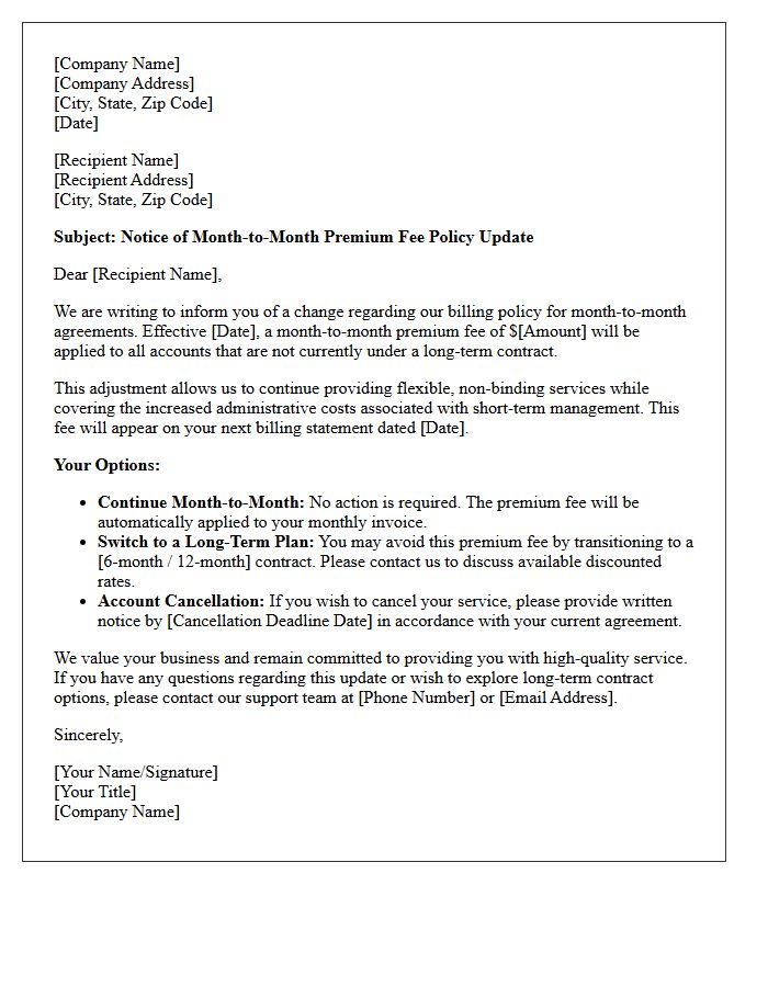 Month-to-Month Premium Fee Policy Update Letter