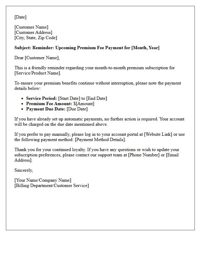 Month-to-Month Premium Fee Reminder Letter