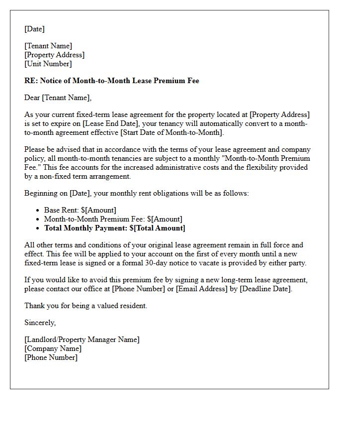 Post-Lease Month-to-Month Premium Fee Letter