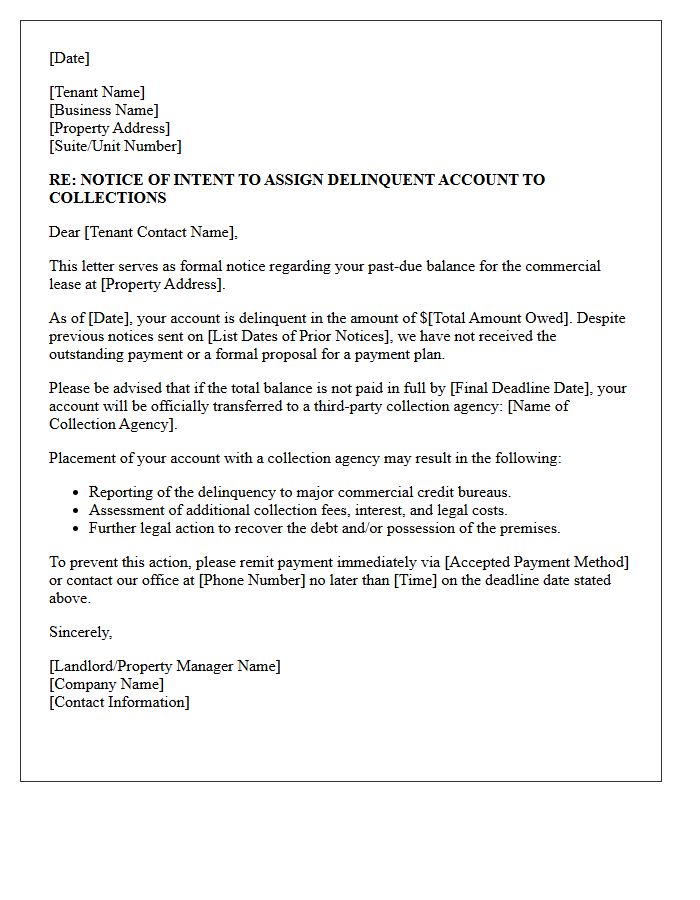 Commercial Tenant Notice Letter Of Account Sent To Collections