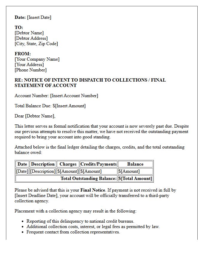 Final Ledger And Notice Letter Of Account Sent To Collections