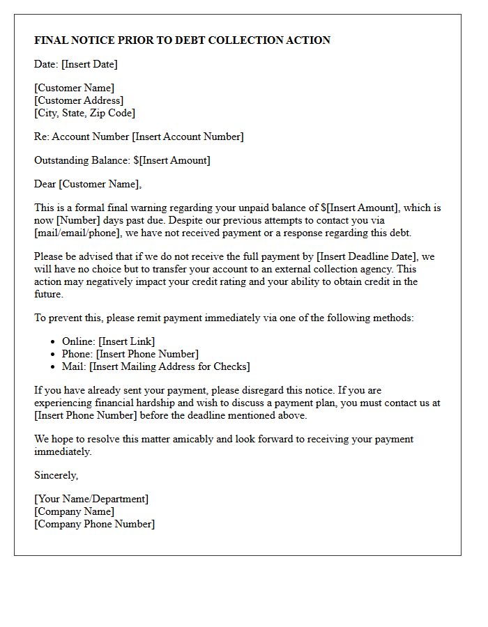 Final Warning Letter Before Account Is Sent To Collections