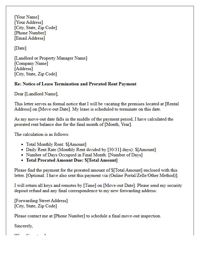 Lease Termination Prorated Rent Balance Letter