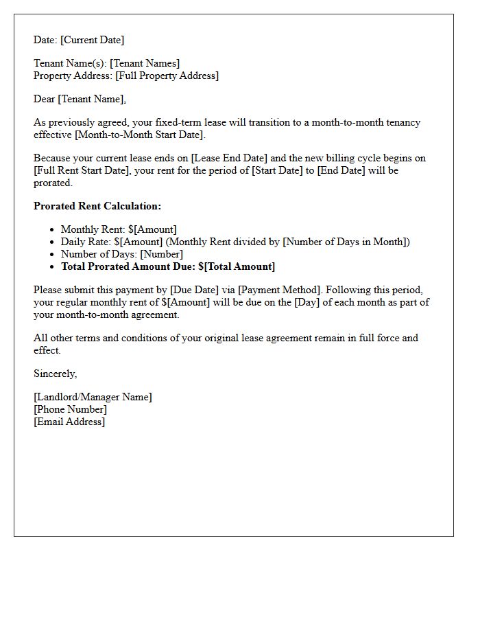 Month-to-Month Transition Prorated Rent Letter