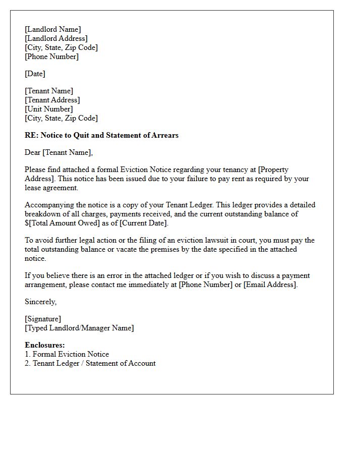 Eviction Notice Accompanying Tenant Ledger Cover Letter
