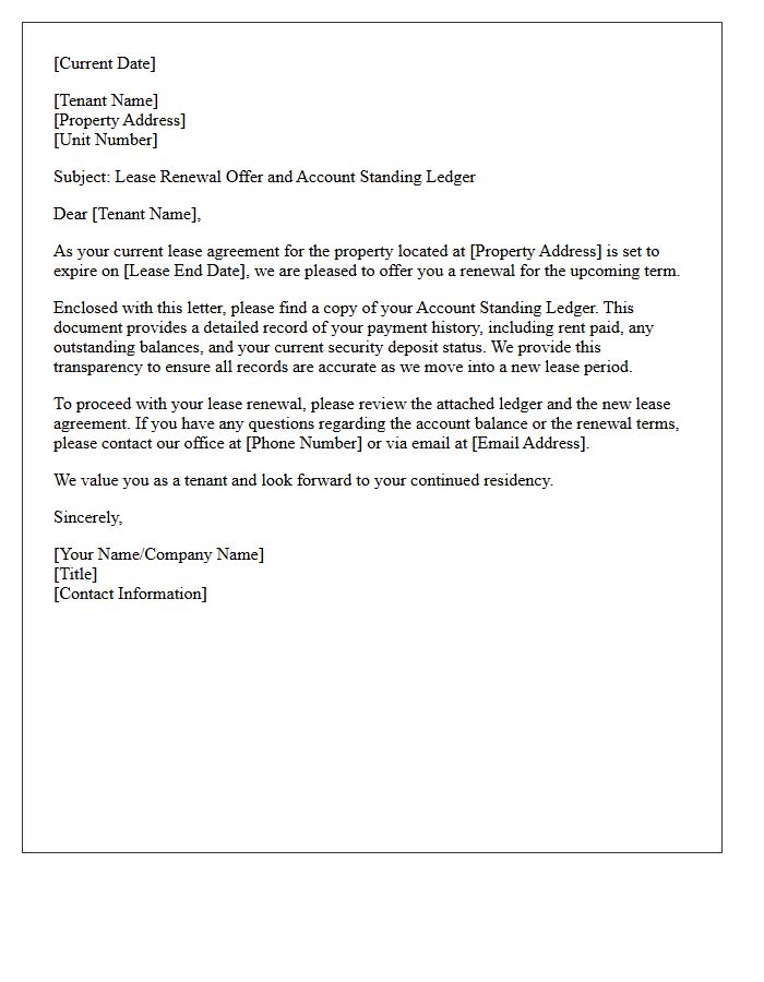 Lease Renewal Account Standing Ledger Cover Letter