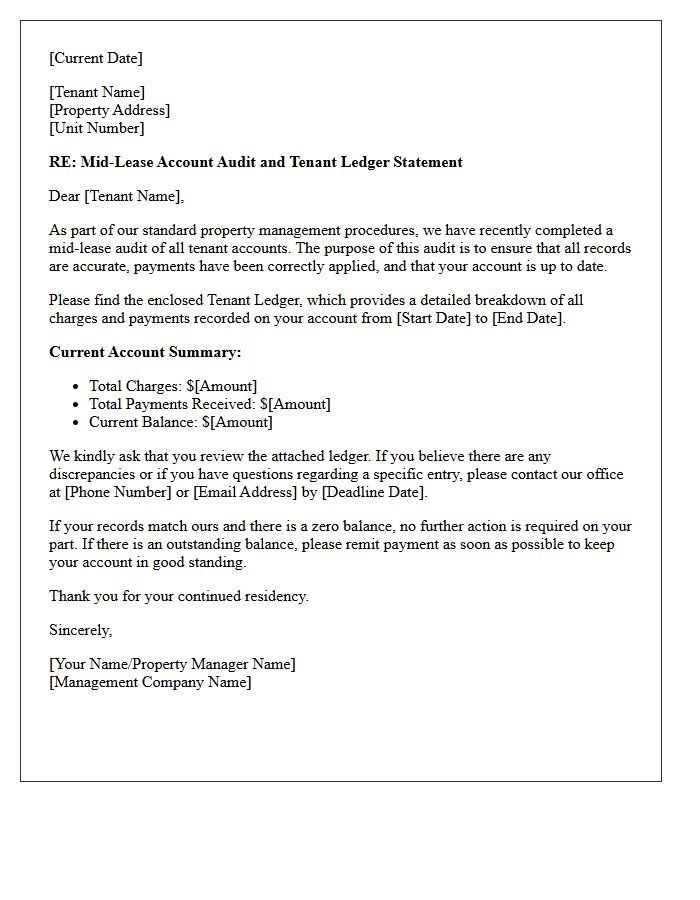 Mid-Lease Account Audit Tenant Ledger Cover Letter