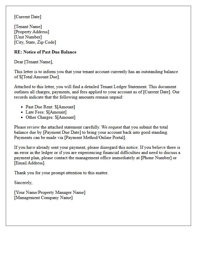 Past Due Balance Tenant Ledger Statement Cover Letter