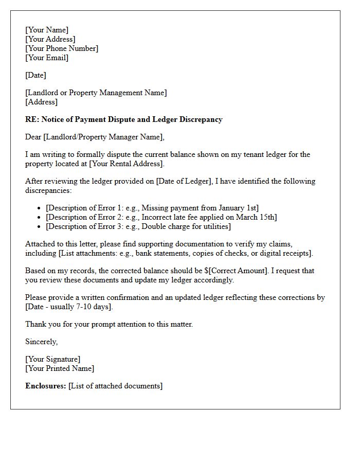 Payment Dispute Resolution Tenant Ledger Cover Letter