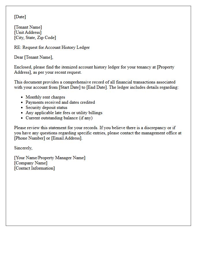 Tenant Requested Account History Ledger Cover Letter