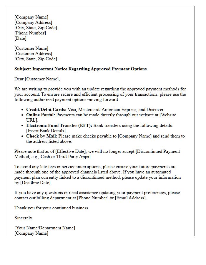 Important Notice Regarding Approved Payment Options Letter