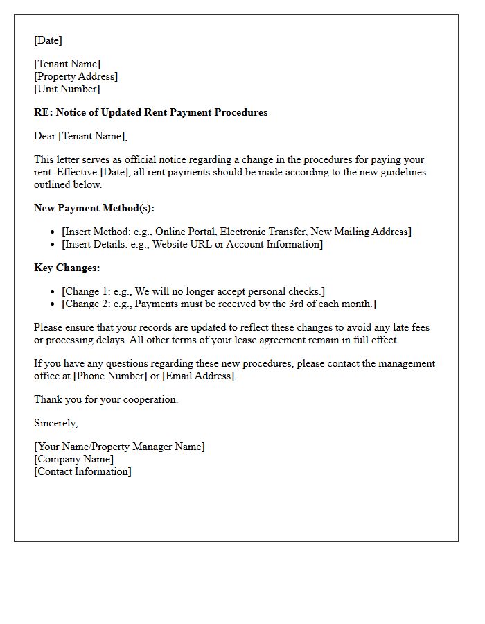Official Notice of Updated Rent Payment Procedures Letter