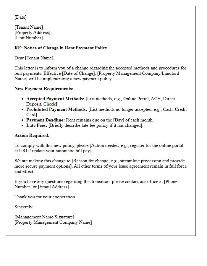 Property Management Payment Policy Change Letter