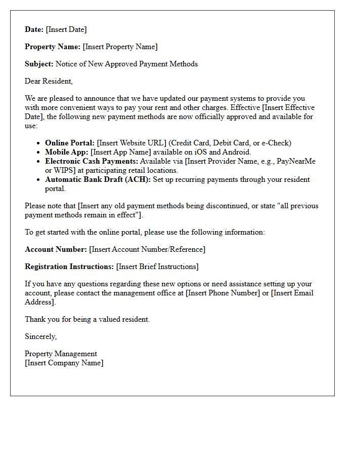 Resident Notice of New Approved Payment Methods Letter