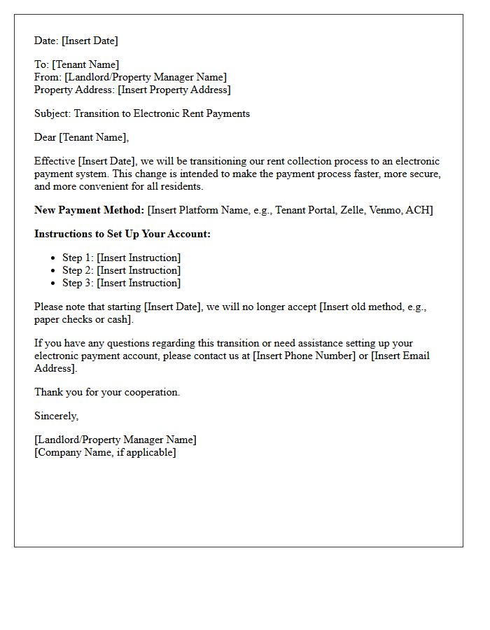 Transition to Electronic Rent Payment Methods Letter