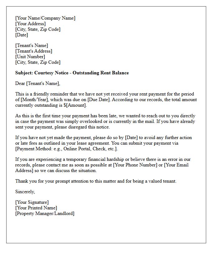 Courtesy Letter for First Late Rent Payment