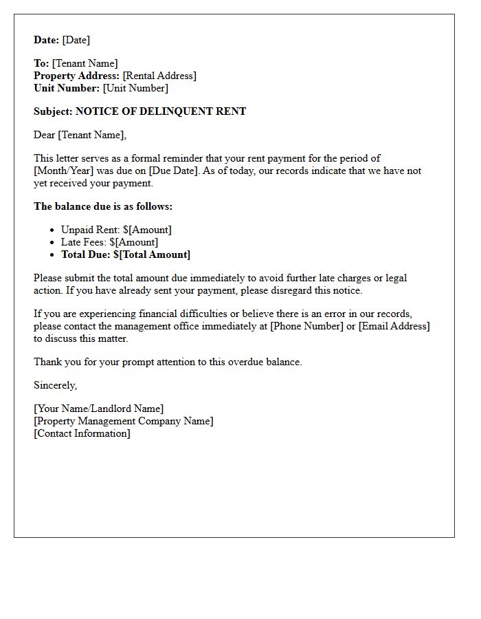 First Notice Letter for Delinquent Rent