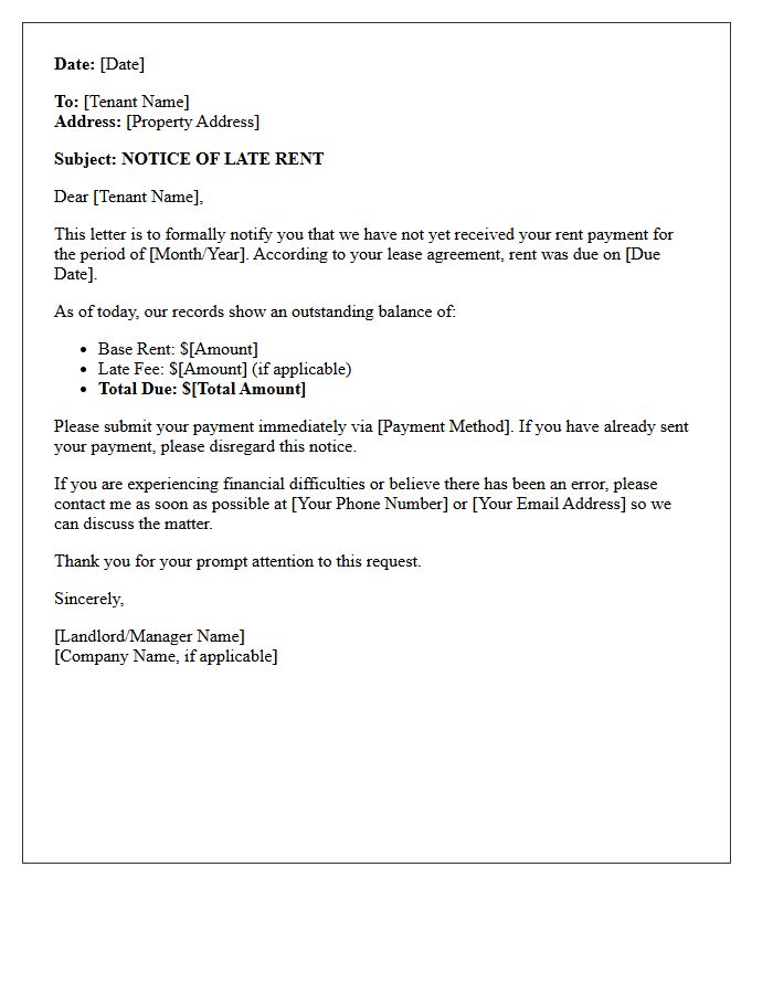 First Notice of Late Rent Letter