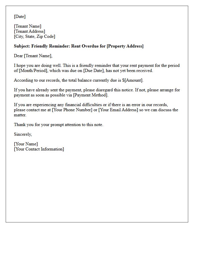 Friendly Reminder Letter for Overdue Rent