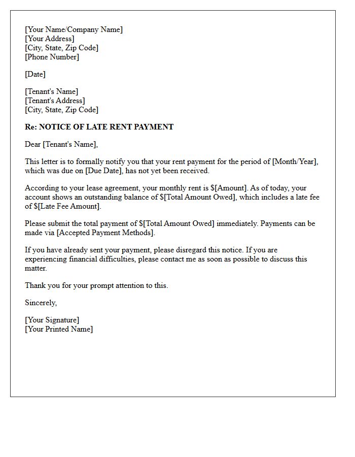 Initial Late Rent Notification Letter