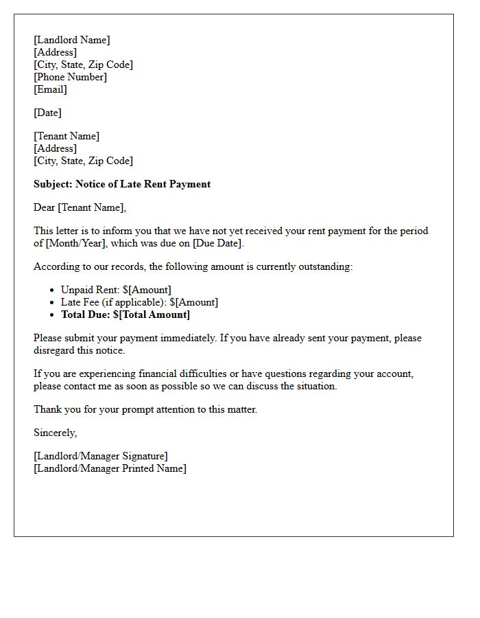 Letter Informing Tenant of First Late Rent