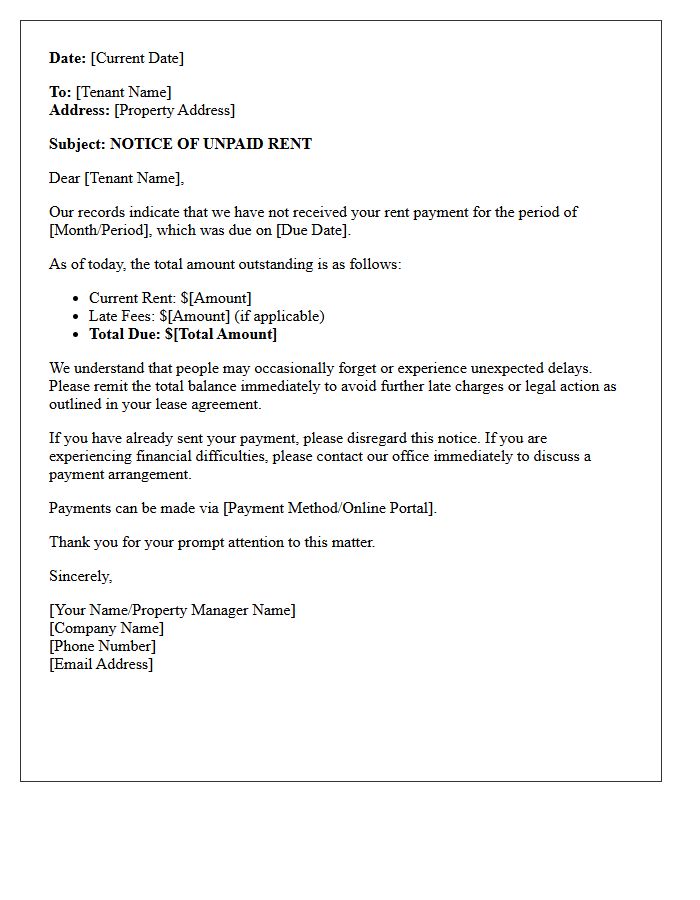 Property Management Letter for First Rent Default