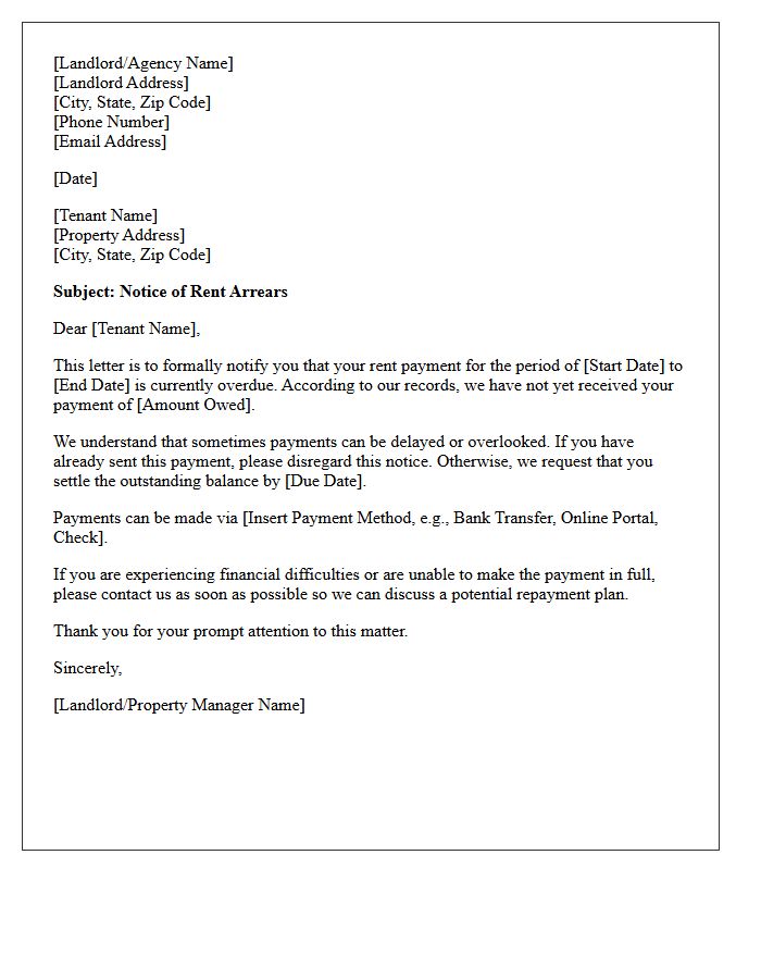 Standard Letter for Initial Rent Arrears
