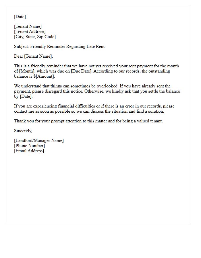 Amicable Notice Letter for Late Rent Settlement
