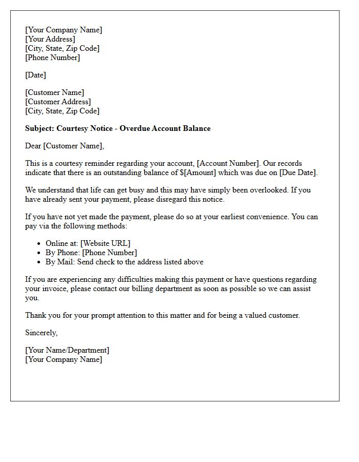 Courtesy Notice Letter for Overdue Account Balance