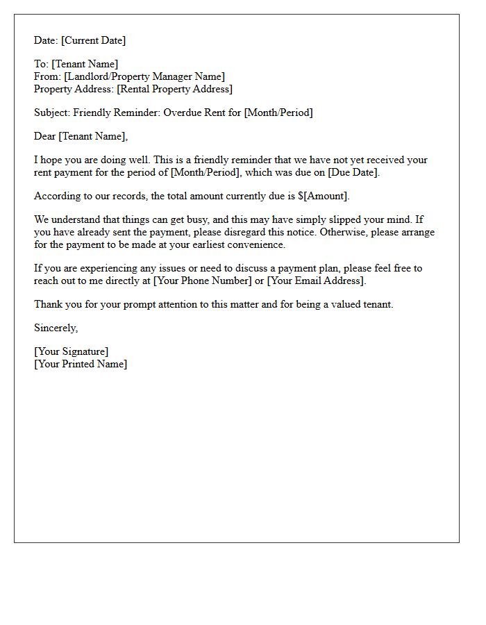 Friendly Reminder Letter for Your Overdue Rent